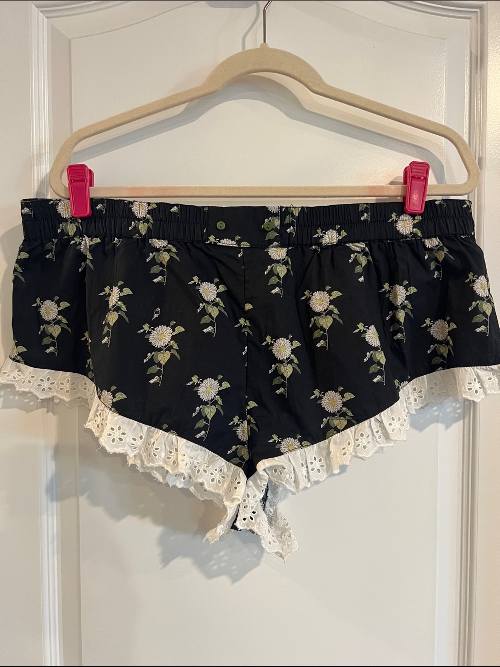 Anthropologie Black Floral Lace-Trim Sleep Shorts